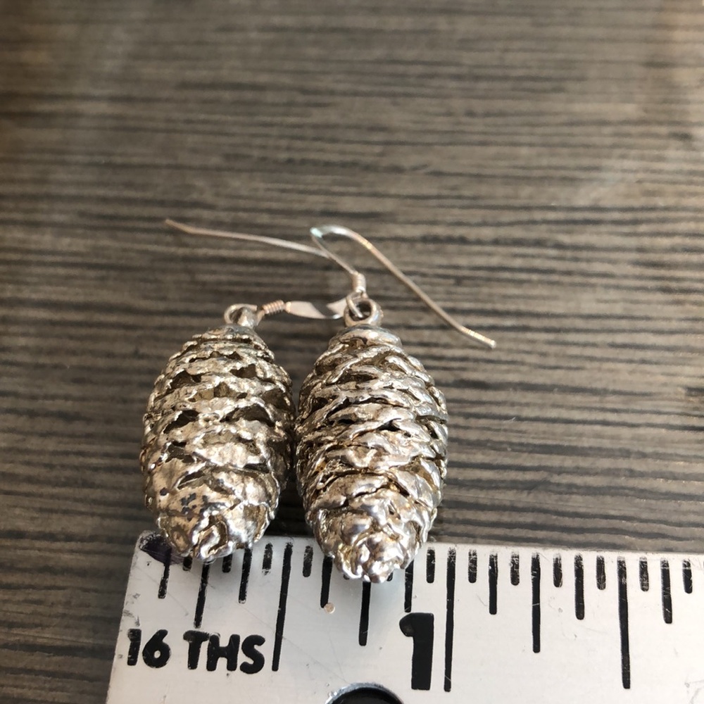 Vintage Silver Plated Tiny Pinecone Earrings - image 7